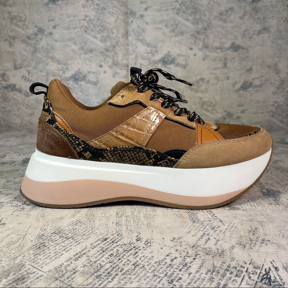 ZARA Brown Multi Tone Chunky Platform Sneakers White Sole Lace Up Trainers